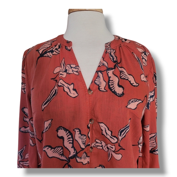 Sonoma Good For Life. V Neck Orange And White Button Down Women's Blouse. Size M - Picture 5 of 11